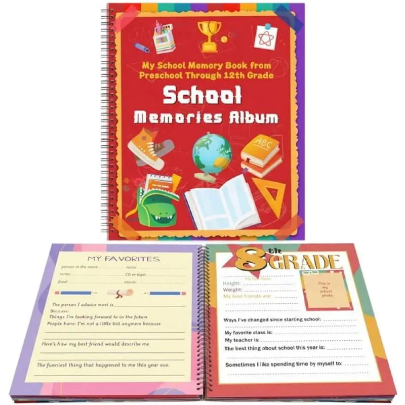 School Memory Book - Spiral Bound Keepsake Album with Pockets for Preschool through 12th Grade, All-in-One K-12 Student Photo & Artwork Organizer Journal for Classroom, Back to School & Graduation, Sentimental Keepsake Gift for Kids, Parents & Moms