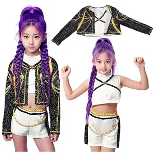 3Pcs Children Girls Rumi Cosplay Costume Idol Star Group Role-Playing Clothes Anime Stage Performance Costume Halloween Set