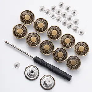 20pcs Adjustable Metal Jean Snap Tacks, 17mm No-Sew Nail-Less Removable Jeans Buttons Replacement Repair Kit with Thread Rivets, Button Closure