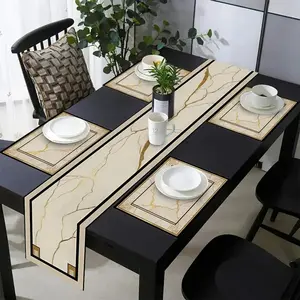 1 piece/5 pieces/7 pieces of elegant marble patterned gold table flags and placemats set, seasonal table decorations for festivals, family celebration accessories, suitable for indoor and outdoor use, reusable daily table layout