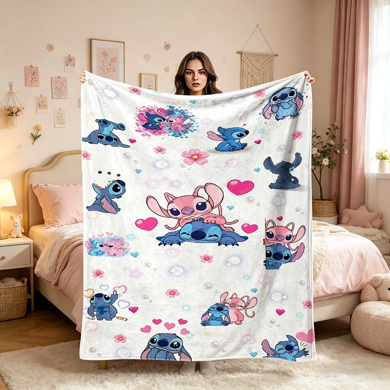 Stitch Multi-Expression Print Blanket, Modern Design, Versatile Use, Ideal for Dorms, Sofas, Cars, Holidays, Outdoor Travel, Cozy Throw Blanket, Soft Blankets, Soft Cozy Blanket