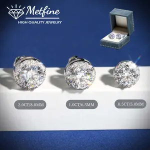 Metfine Lab Round Cut Brilliant Stud Earrings for Women Men