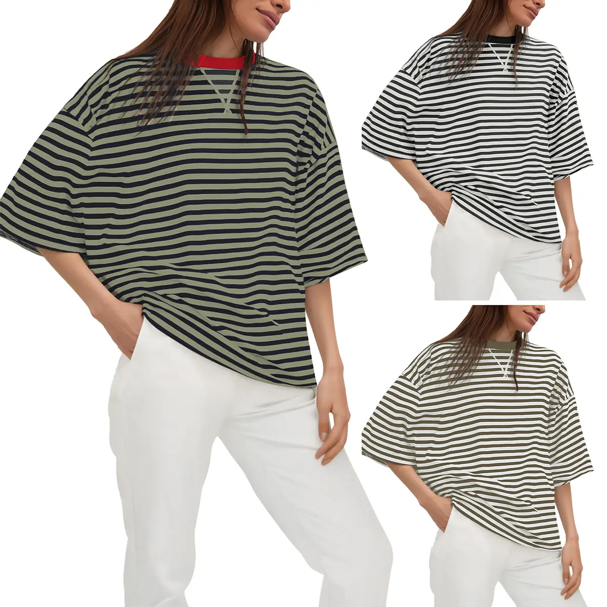 【ETCYY】Women’s Black and White Striped Oversized T-Shirt – Casual Loose Fit Cotton Crewneck Short Sleeve Tee for Summer – Oversize Baggy Womenswear Shirt for Fashion Outfits, Country Concert & Women’s Summer Essentials,SummerVibes,#DealsForYouDays