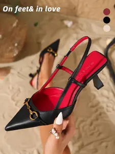 2026 Summer Women's Pointed Toe Slingback Heels, Gold Horsebit Buckle Kitten Heels, 3 Colors Elegant Office Wedding Party Shoes Comfortable for outdoor, daily and formal wear Double Strap Kitten Heel Pumps, All-Occasion Dress Shoes Dressy Summer Shoes