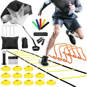 Agility Ladder,Football  Equipment Set,4 Agility Hurdles, 20 feet12 Rungs Speed Ladder,12 Disc Cones,Resistance Parachute, Jump Rope, 5 Resistance Bands
