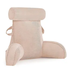 Portable Reading Pillows with Headrest for Bed Sitting Up, Back Pillow with Arms & Pockets for Adults, Support Bed Pillow for Dorm/reading/watching/gaming