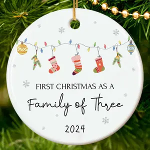 HEXMOZ Family Of Three Christmas Ornament 2024,Baby's  Newborn Baby Boy, Girl 1st Christmas ,New Parents, First Time Mom, Dad,