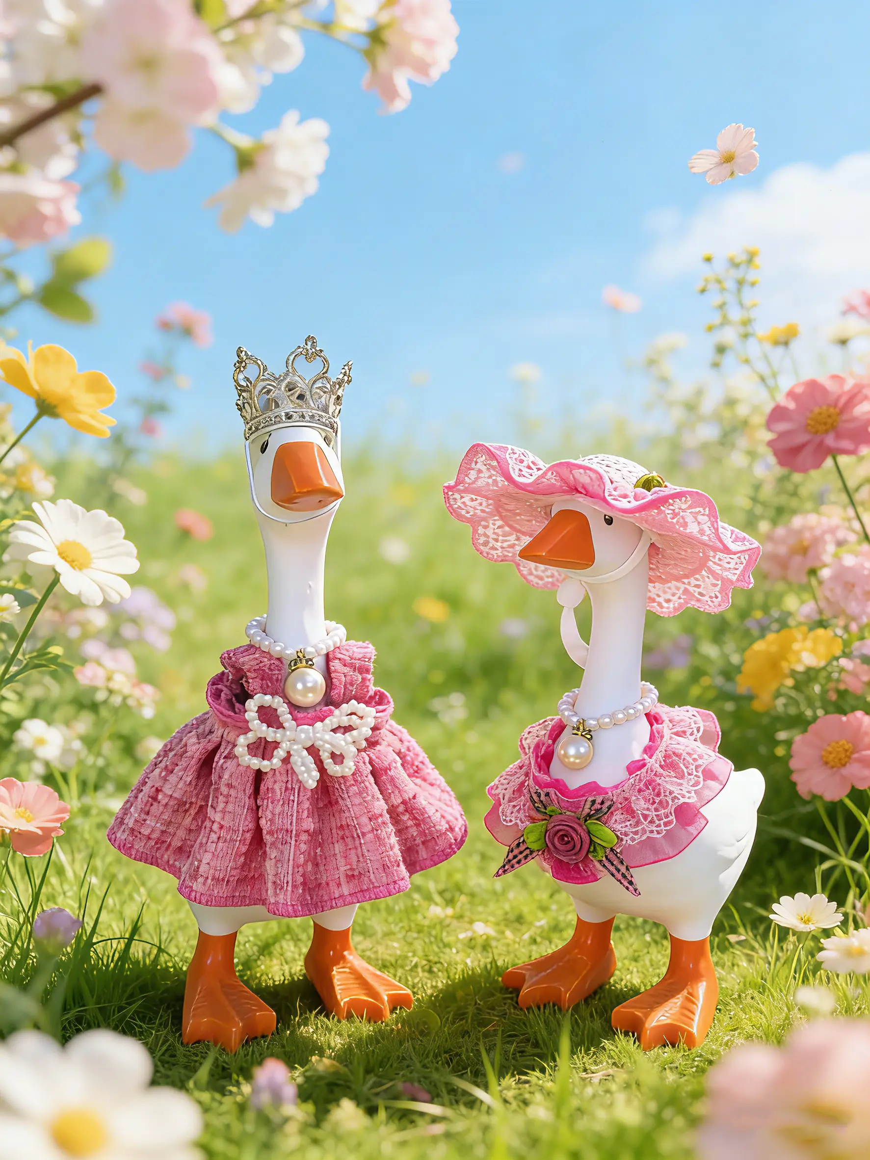 Multicolor 2-Set Mini Outfits for 7-Inch Desk Goose Figurines, Home Decor Figure Statue Decor Ornaments (Includes Mini Knitting Hats)