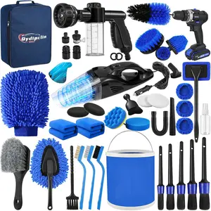 AGS 45Pcs Car Detailing Kit, Car Detailing Brush Set, Car Wash Cleaning Kit, Car Detailing Brushes, Professional Car Care Kit for Interior Exterior Wheels, Blue