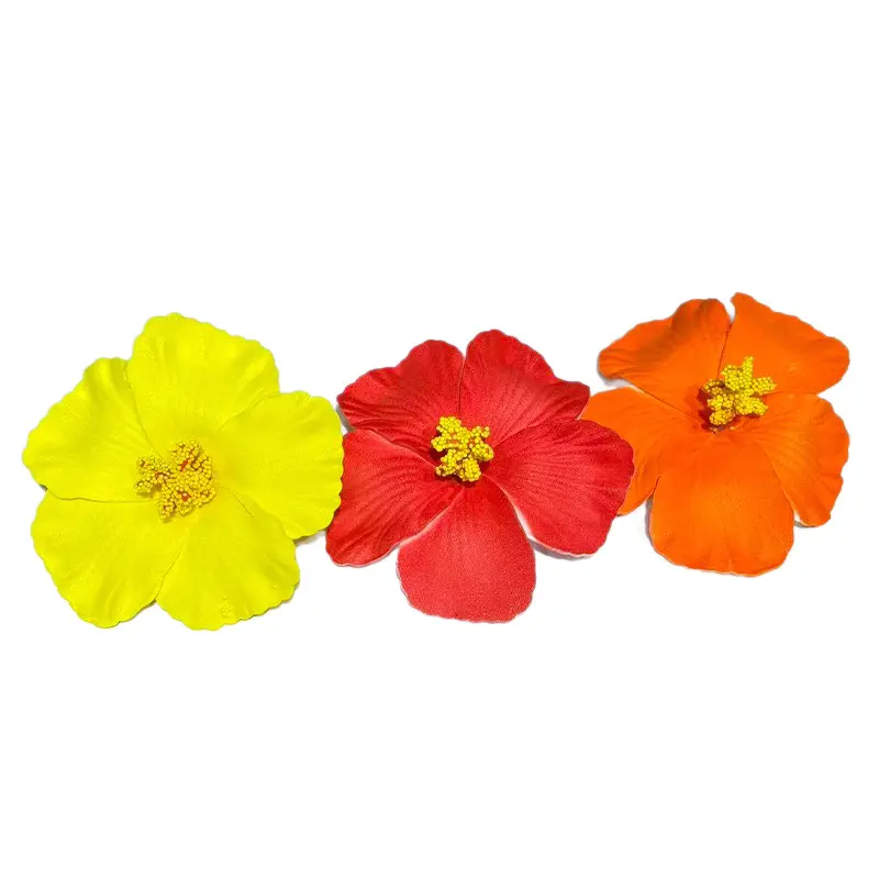 3 Pcs Tropical Hibiscus Flower Hair Clips, Hawaiian Luau Fabric Artificial Flower Brooch Pin, Summer Beach Vacation Headpiece Hair Accessories for Women and Girls (Yellow, Red, Orange)