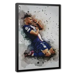 Classic Kylian Celebration Poster - Modern Splash Art Football Canvas Print for Bedroom Man Cave Decor | Black Framed, Wrapped Canvas, or Unframed Poster