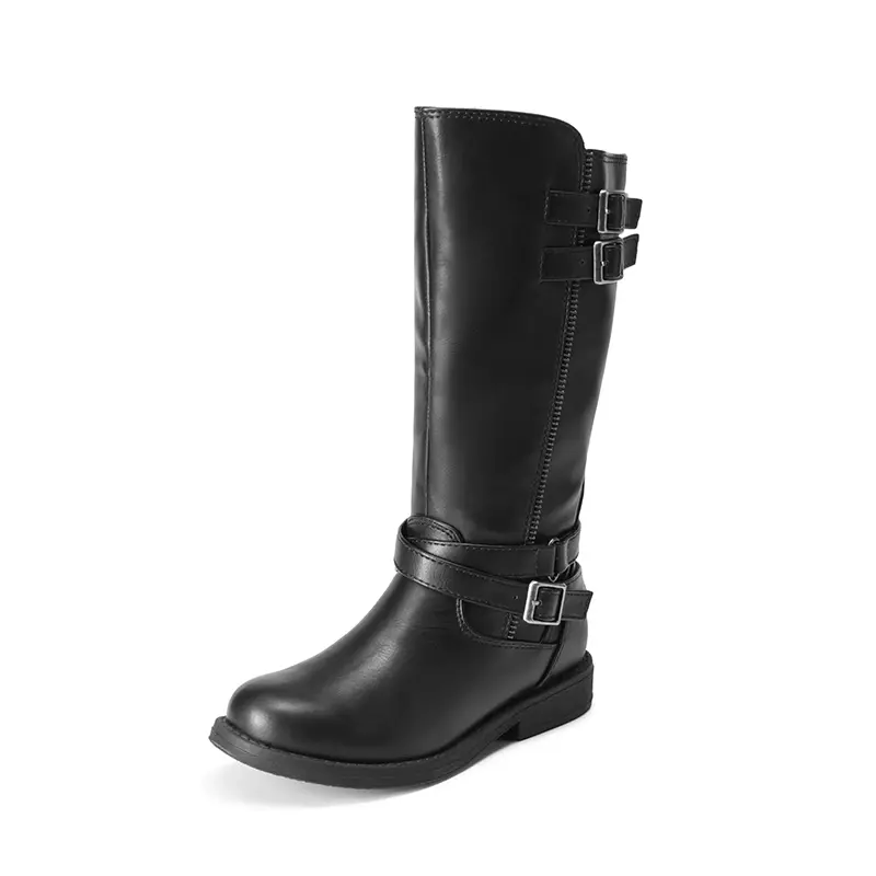 Dream Pairs Girls' Knee-High Riding Boots - 10-11 Years, Comfortable Synthetic Equestrian Boots with Side Zip + Strap, Buckle Accent, 9" Shaft, Round Toe, Low Heel, TPR Traction Sole