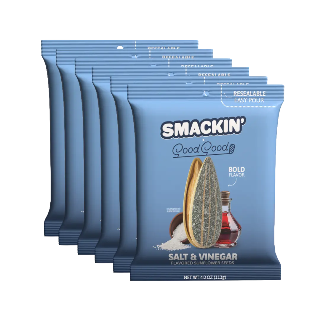 SMACKIN' Sunflower Seeds GOOD GOOD SALT & VINEGAR - 6 Resealable 4 OZ. Bags