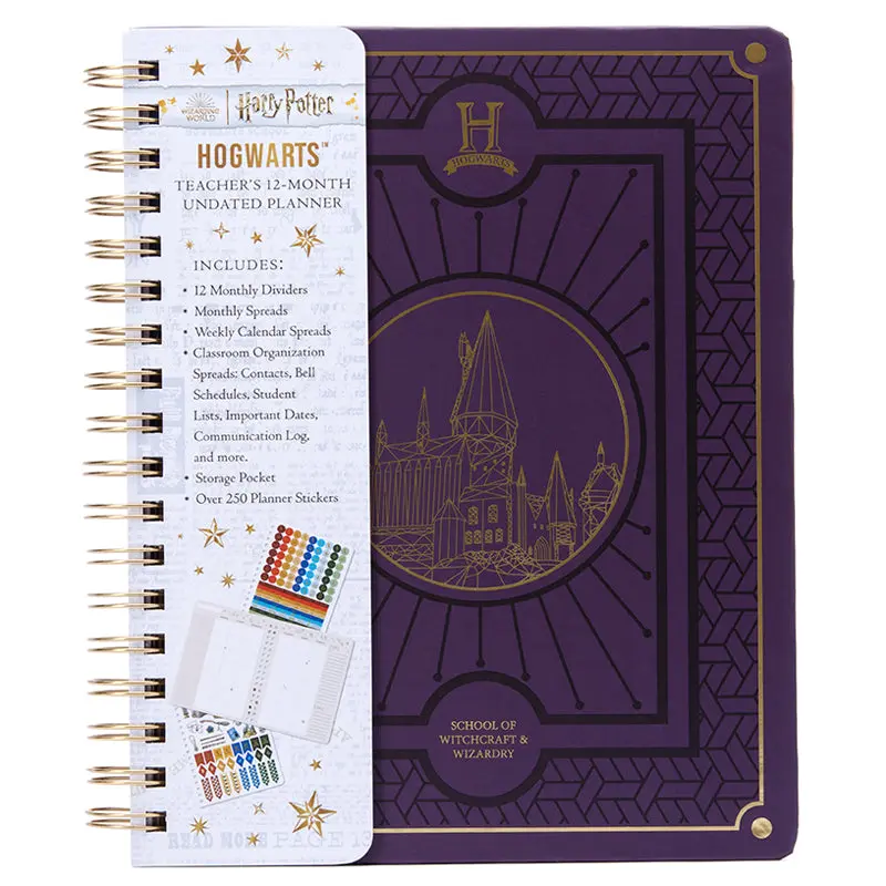 Harry Potter Hogwarts Teacher's Deluxe Wizardry Theme Undated Grid Calendar Planner - 12-Month Office Stationery, Lesson Plan Notebook with Sticker Set and Paper Pages, Planner Notebook