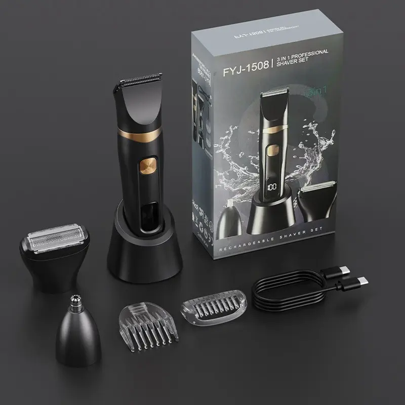 Portable 3-in-1 Electric Trimmer, Unisex, with Base, Nose Hair Trimmer and Electric Shaver, USB Rechargeable Travel Grooming Kit