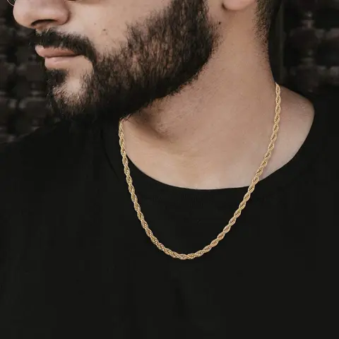 2MM 3MM gold plated stainless steel twisted rope chain necklace, suitable for men and women 18-24 inches
