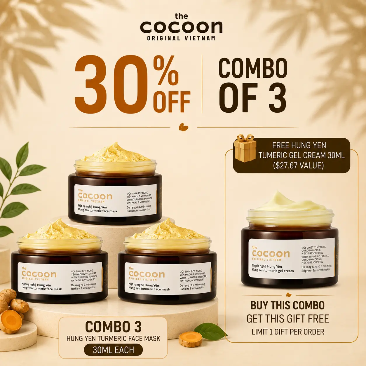 [Deal Supper Live 15.8] Cocoon Hung Yen Turmeric Face Mask - 100% Vegan Cosmetic Deep Moisturizing Mask Hydrating Firming Brightening