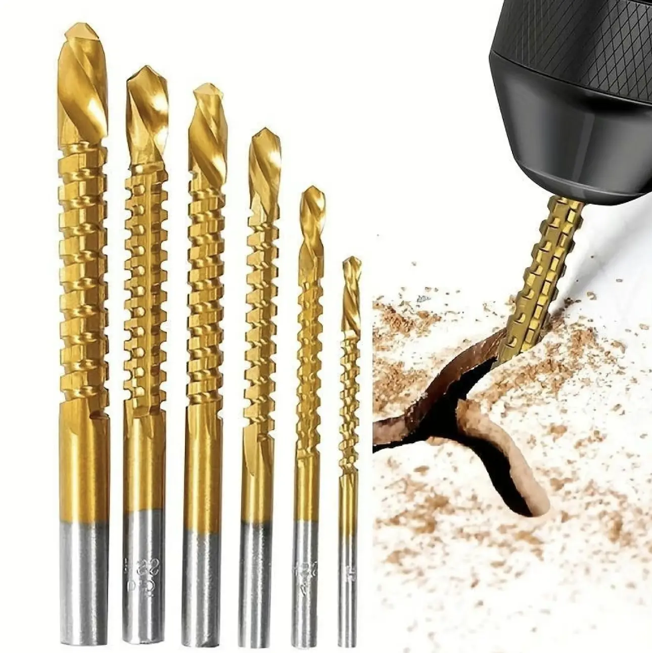 6Counts Metalworking Ldeal For Drilling,Titanium-Plated High Speed Steel Drill Bits Set for,Screwing,Boring,Carving,Cutting & Polishing-6