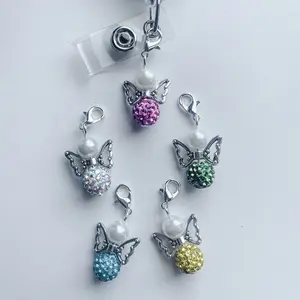 Badge Reel Charm Faux Pearl Angel Guardian Angel Charm Lanyard Charm Nurse Teacher Badge Charm Nurse ID Holder Charm Purse Charm Backpack Keys