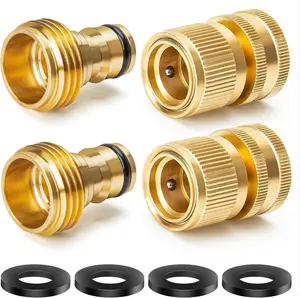 Garden Hose Quick Connect, Brass Hose Quick Connect fittinging, 3/4 Inch Heavy Duty Hose Connector, Leak-Proof, Easy to Install, Compatible with Standard Garden Hoses (2 Pack)