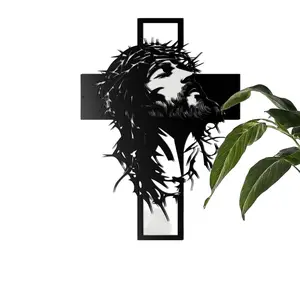 Metal Cross Wall Art Decoration, Elegant Jesus and Cross Metal Wall Sculpture, Christian Home Decor, Stylish Religious Decor, Easter Thanksgiving Hanging Ornament