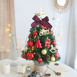Small Christmas Tree with 10FT Lights 18IN/1.5FT | Table Top Mini Christmas Tree | Artificial Flocked Xmas Decorations for Living Room Bedroom Office Shop
