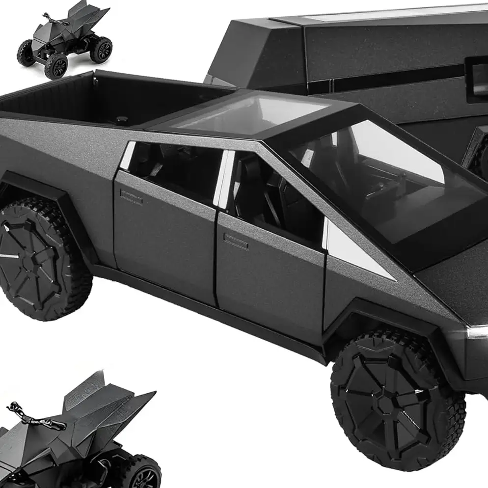 2025 Upgrade Truck Toy, Car Toy with RV, Motorcycle tquad and Truck, 1/32 Alloy Diecast Pickup Trailer Model Kit with Light and Sound, for Kids Aged