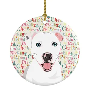 212 MAIN Porcelain Round Pit Bull Christmas Ornament - 2.8x2.8 in, Print-Ready Multicolor Printing, Small Gold Cord, Unisex Tree Decoration, Ideal Gift for Friends