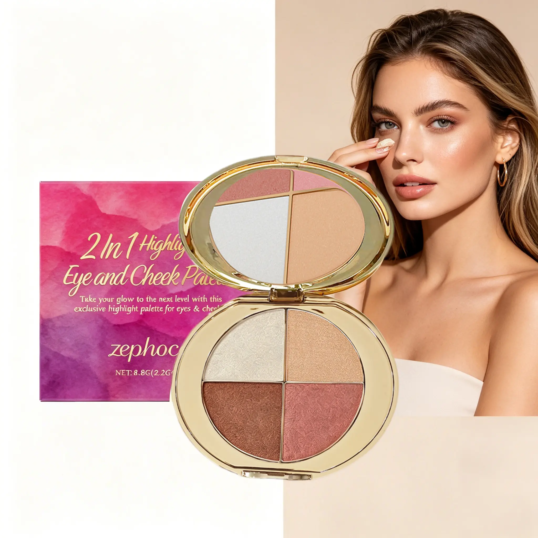 Eyes & Cheeks Palette – Eyeshadow and Highlighter for Flawless Makeup Smooth Radiant Cosmetic blush palette powder blend color.Zephoco