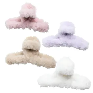 4pcs Plush Korean-Style Large 4.72inch Hair Claw Clips
