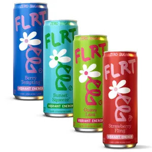 FLRT Energy Variety Pack (4-pack) 12oz, Sunset Squeeze, Strawberry Fling, Guava Lava, Sunset Squeeze Energy Drink