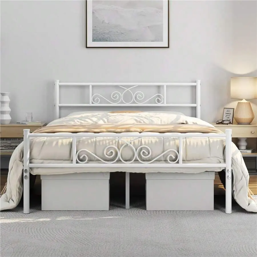 Classic Scroll Iron Bed Frame With Headboard & Footboard, Platform Bed For Bedrooms, Dormitories, Guestrooms, Twin/Twin XL/Full/Queen Size, Queen Bed Frame