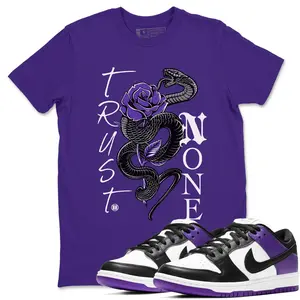 Unisex T-shirt to match Jordan Dunk Low Court Purple - Trust None. 100% Cotton for Casual Wear. Comfortable Summer Unisex T-Shirt to match Jordan Sneaker. Streetwear Style. urban outfitters