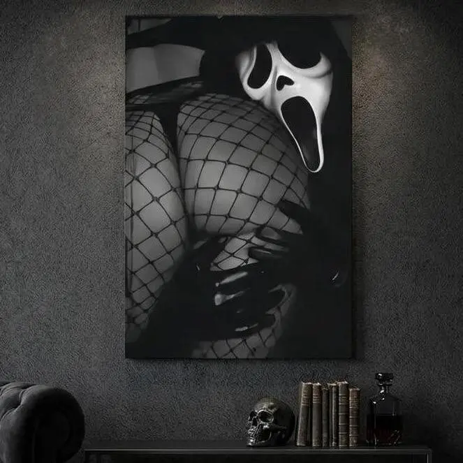 Ghostface Scream Framed Canvas Wall Art Dark Gothic Horror Halloween Poster Minimalist Farmhouse Home Decor Unframed Poster