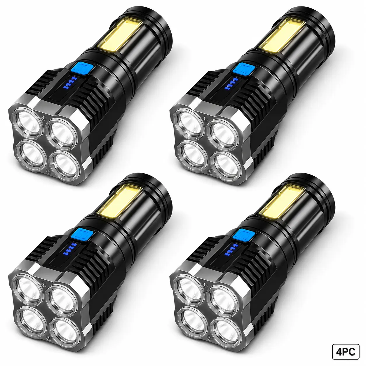 1/2/3/4 Pack 4 LED High Brightness Pocket Flashlight, Handheld Torch Built-in COB Wide Side Flood Light, Portable Emergency Lighting for Household Daily Use, Camping, Hiking, Fishing, Cycling, Night Patrol & Outdoor Emergencies