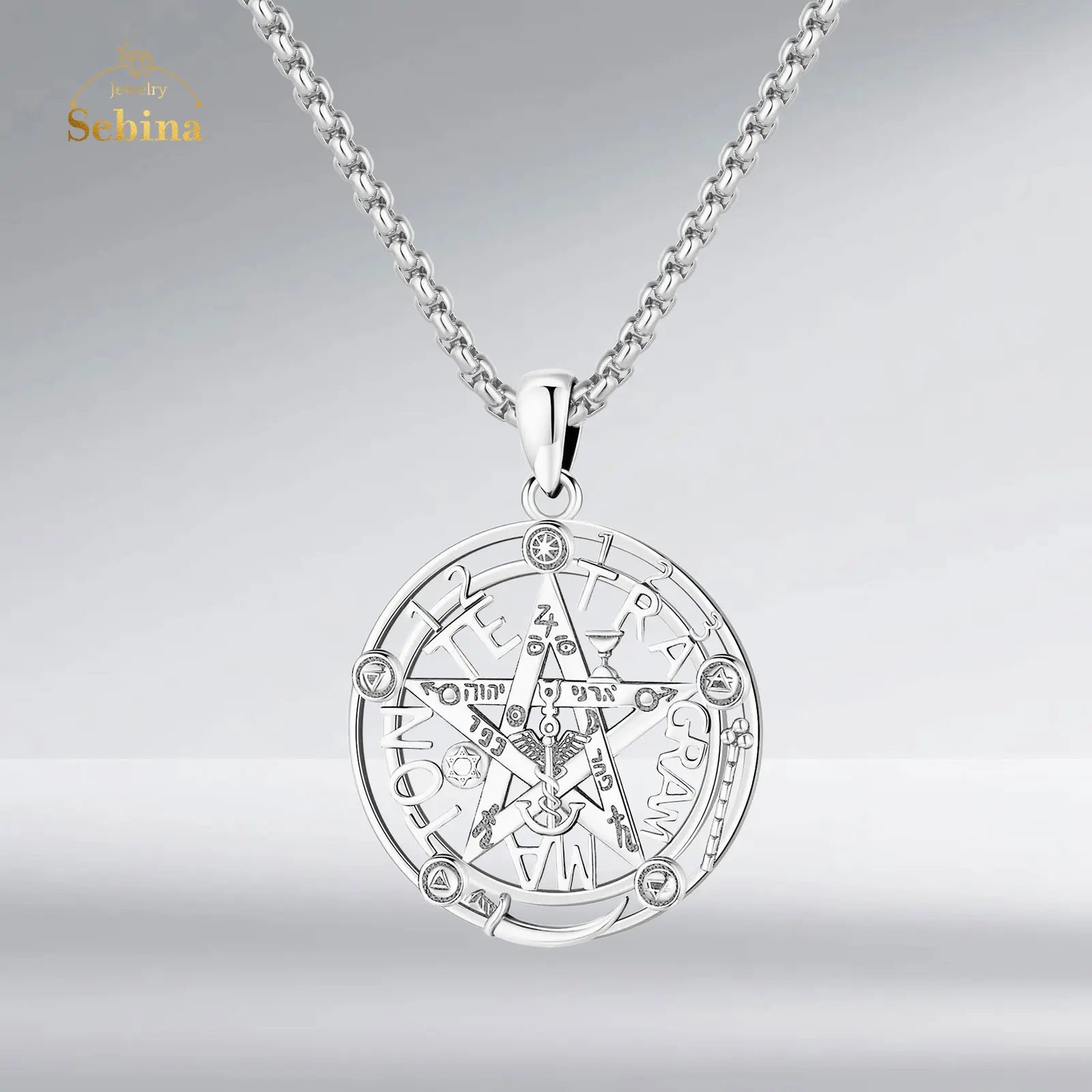 Sebina Tetragrammaton Necklace Silver Jewelry Tetragramaton De Plata Pentacle Pentagram Pendant yhwh Amuletos De Proteccion y Buena Suerte Talisman Amulet for Men Women Graduation Anniversary Birthday Christmas Mothers Day Valentine's Day Faith 213*