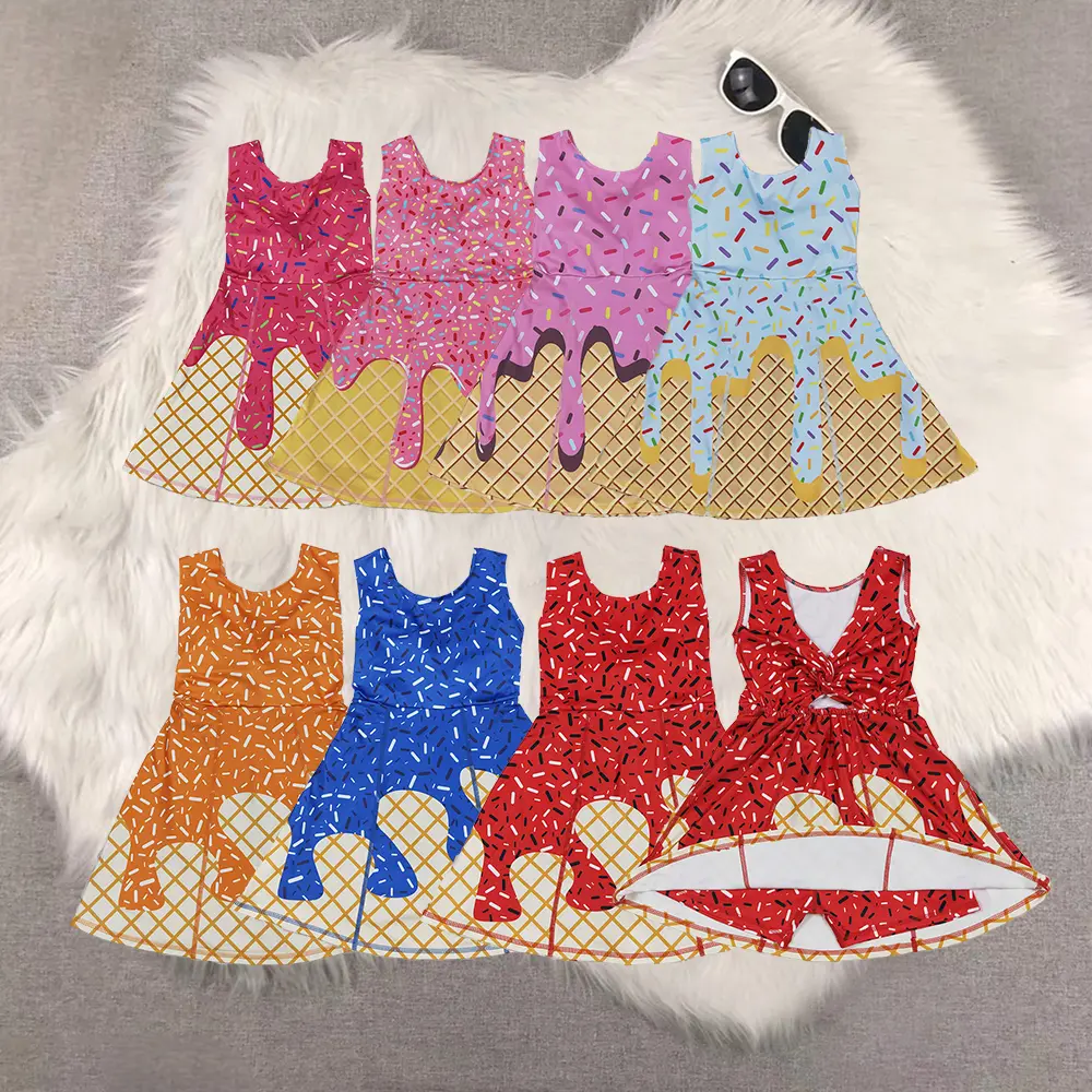 New cute Sibling Yoga Kids Girls Hot Pink Sprinkle Ice Cream Team Athletic Dress for Children's Activity Wear Children Clothes Cute Summer Toddlers Little Girls Outfits Kids Clothing Girls Athletic Wear Athletic Dress For Girls baby