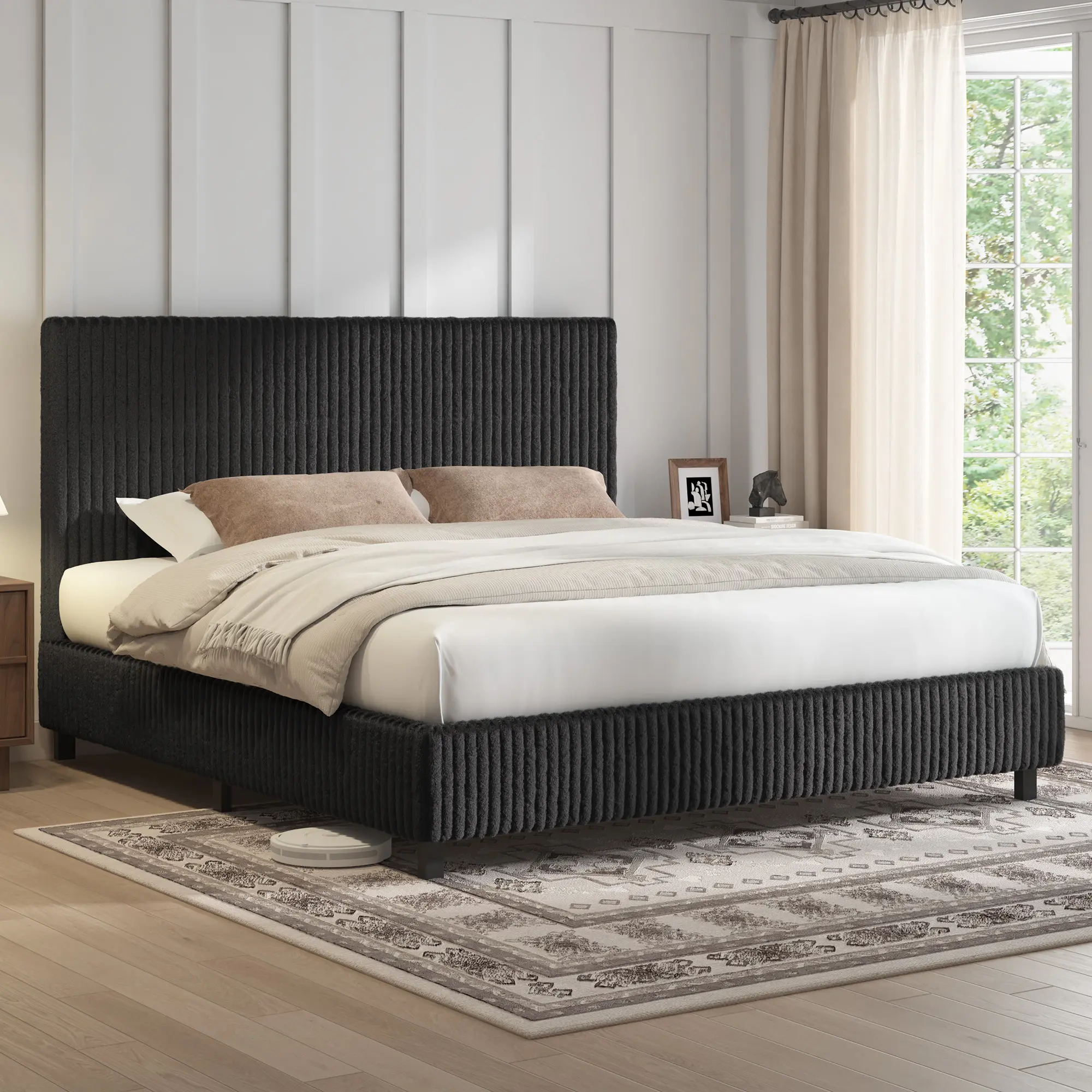 ALBOTT Modern Upholstered Bed Frame, Furniture, Bedroom Furniture, 3.5" Thick Gap-Free Corduroy Headboard, Fully Padded, Metal Frame with Strong Slats, No Box Spring Needed, Easy Assembly[tiktokshopbacktoschool][SohoChic]