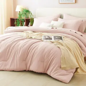 Twin Comforter Blush Pink, 5 a Bag Twin Comforter with, Sets with Down Alternative Comforter, Sheet, Flat Sheet, Pillow Sham and Pillowcase