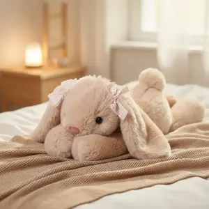 35cm/13.77in Cute Lop Jimny Rabbit Plush Toy Cuddly Stuffed Animal Long Ears Bunny Doll Funny Baby Companion Room Decorate Creative Gifts For Kids Birthday Party Home Girls Room Decor Soft Cuddly Gift