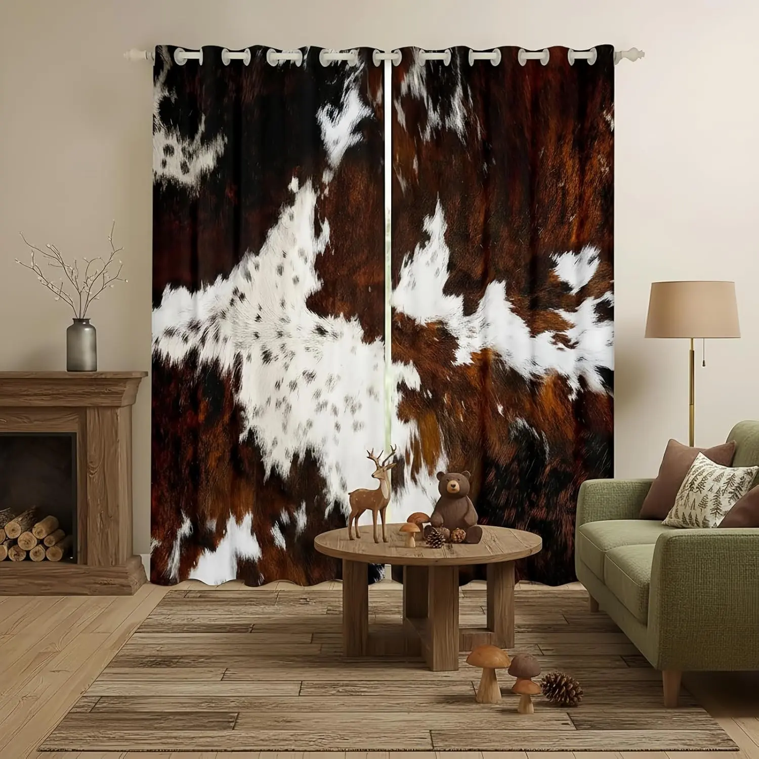 Milk Cow Print Blackout Curtains,Black Brown Cowhide Window Treatments,Rustic Farmhouse Animals Skin Curtains & Drapes,Bull Cattle Wildlife Fur Home Decor Bohemian Decor 2 Panels