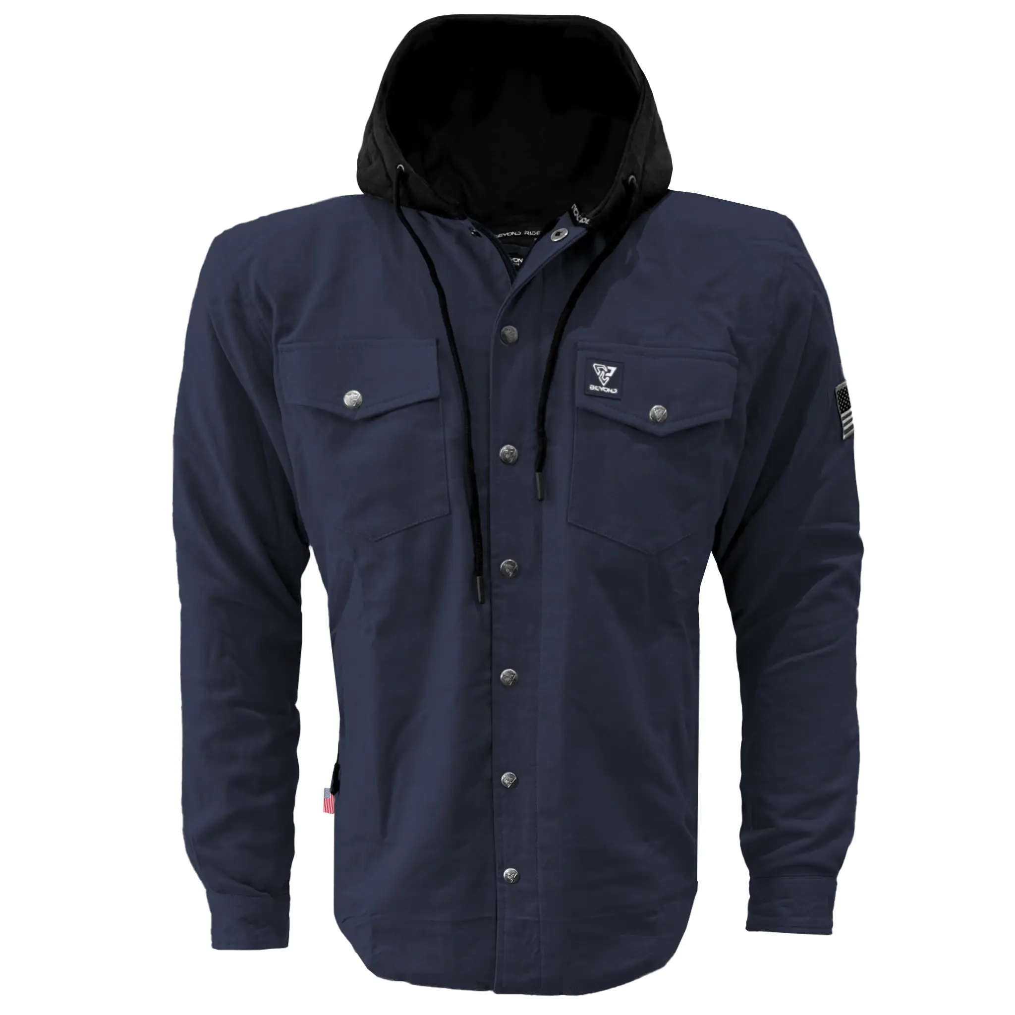 Protective Flannel Hoodie For Men - Navy Blue Solid