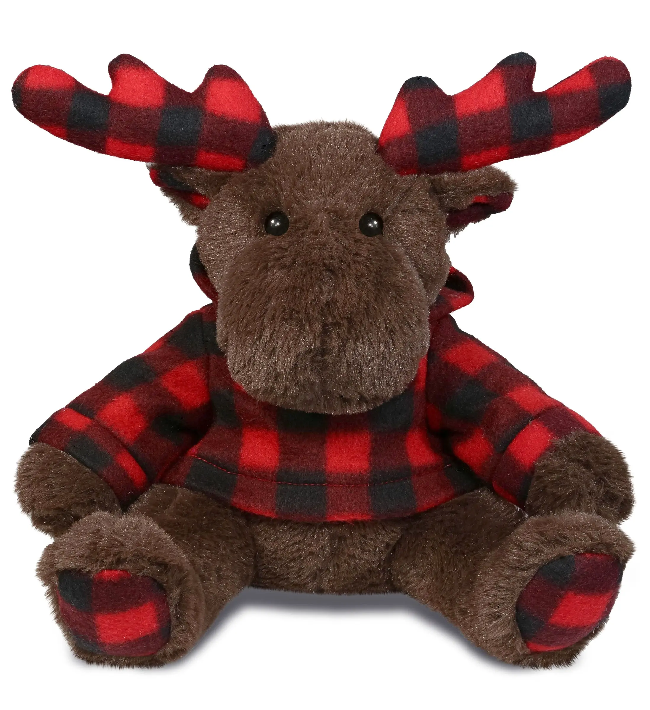DOLLIBU Plaid Brown Moose Stuffed Animal - Super-Soft Polyester, Cute Plaid Design, Realistic Features, Hooded, Cuddly Doll Gift for Kids