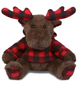 SUPER SOFT PLUSH - PLAID BROWN MOOSE WITH HOODIE