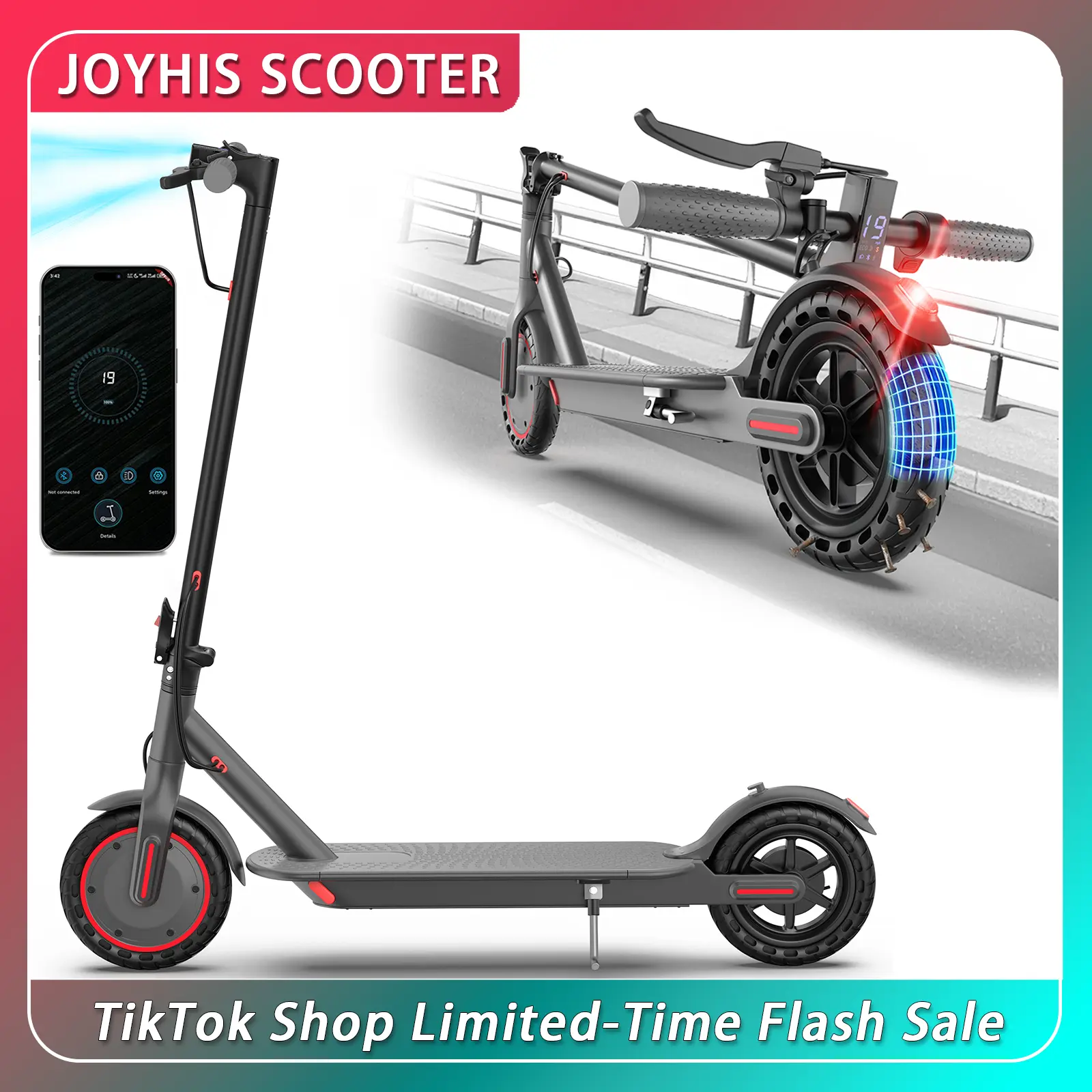 UPGRADED Electric Scooter - 350W Motor, 19 MPH Max Speed, 17-20 Mi Range, 8.5" Honeycomb Solid Tires, Dual Braking System, App Control & Lock Function, Suitable for Teenagers