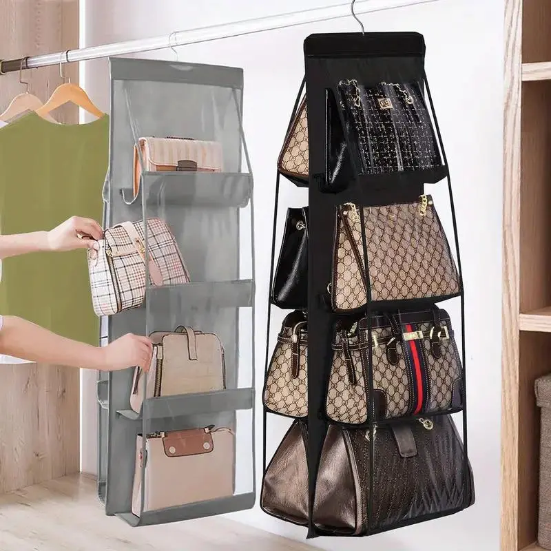 6/8 Pocket Hanging Bag Organizer, 1 Count Foldable Bag Storage Rack, Space Saving Bag Organizer for Closet, Wardrobe, Home Organizer for Bag, Handbag, Purse bag organizer