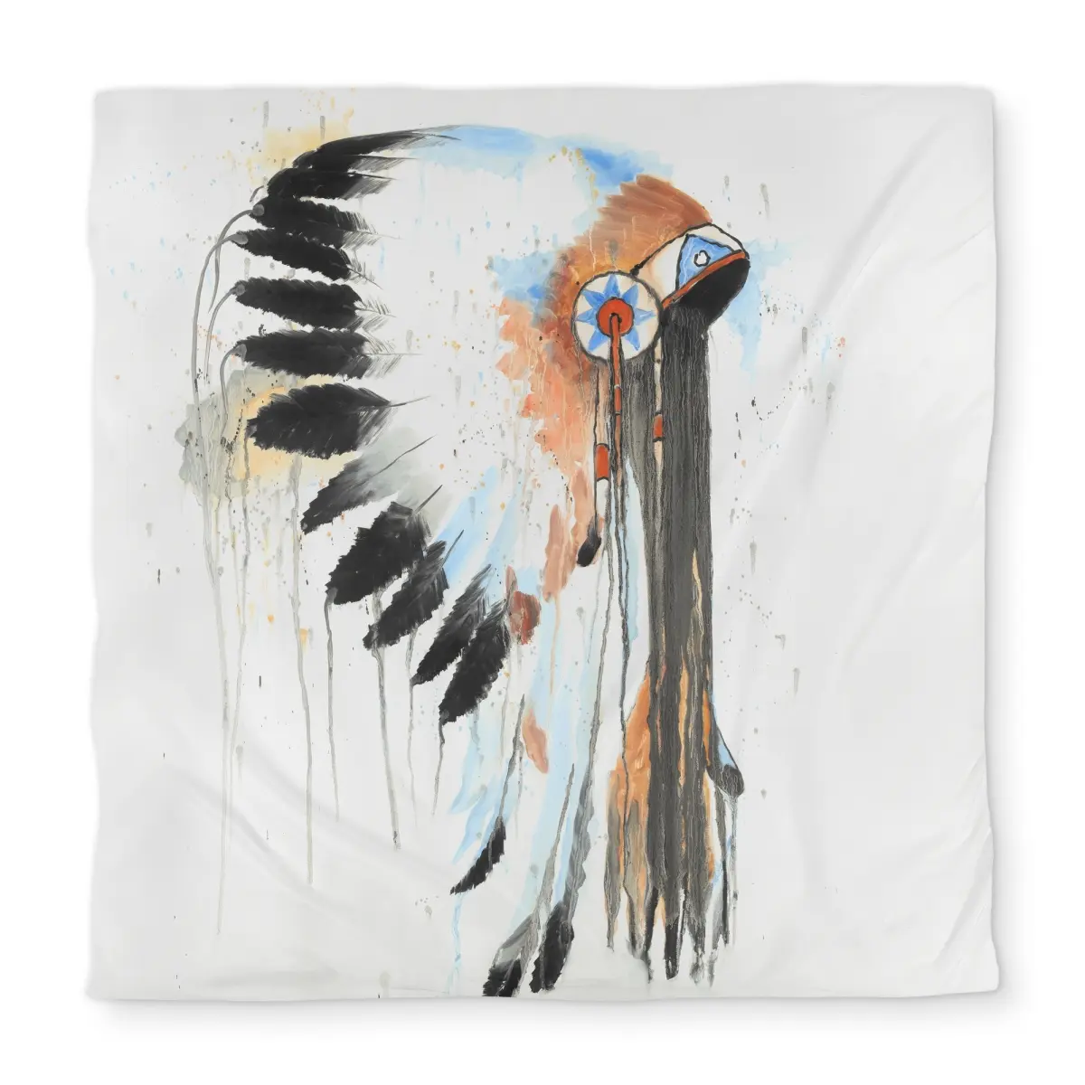 360 Stand Queen Size Duvet Cover Set - Indian War Bonnet Feathers, Spiritual Cultural Art Feather Print, Soft Microfiber Cloth Bedding Linen for Home Decor, Bedroom Bedding Set, Decorative Duvet Covers, Boho Bedding, Allover Print Duvet Covers