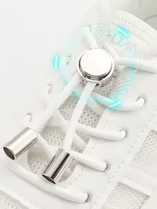 1 Pair No Tie Elastic Shoelaces, Metal Capsule Button Design Shoelace, Casual Simple Plain Color Shoelace for Sneakers and Boots
