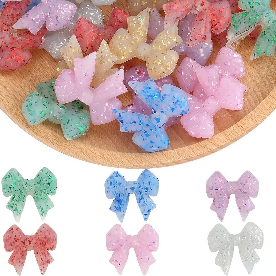 12-Piece Glitter Bow Silicone 3D Loose Beads, DIY Craft Accessories for Bracelets, Necklaces & Beading Pens, Ideal Holiday Gifts