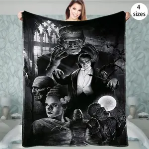 Frankenstein themed printed flannel blanket - versatile, warm and comfortable for the sofa, office, travel - a great gift for all seasons It is an excellent gift for children, family and friends